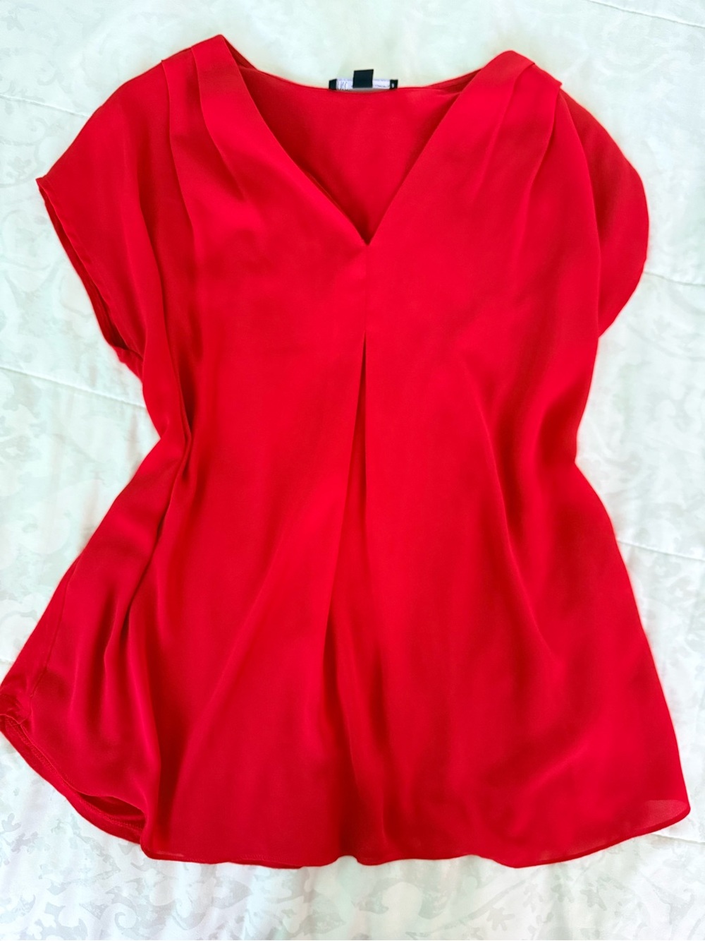 INC International Concepts Vibrant Red V-Neck Cap Sleeve Blouse